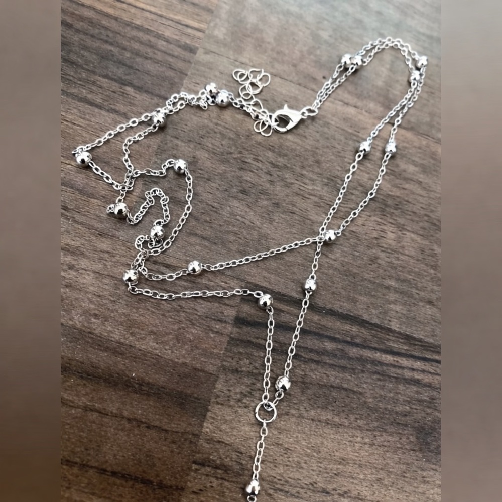 NEW SILVER Y LARIAT BEAD DROP NECKLACE - Picture 5 of 5